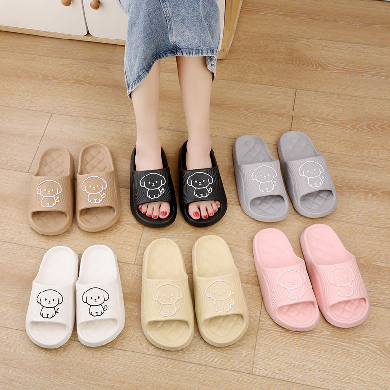 Cute Cartoon Dog Slippers Summer Solid Color Non-slip Rhombus Bathroom Slipper Indoor House Shoes For Men Women Couples