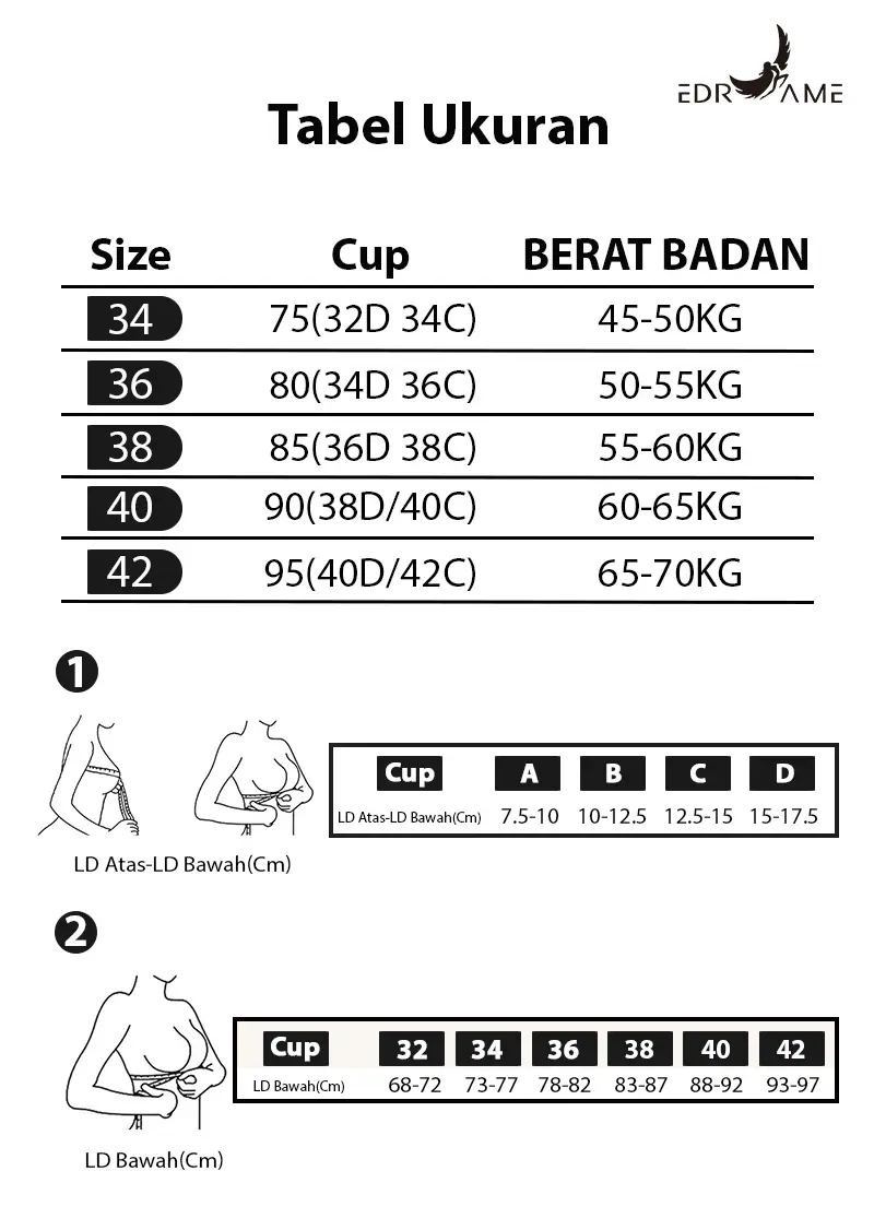 EDRAME bra big cup tanpa kawat 633 dengan panel samping tinggi — detail 8