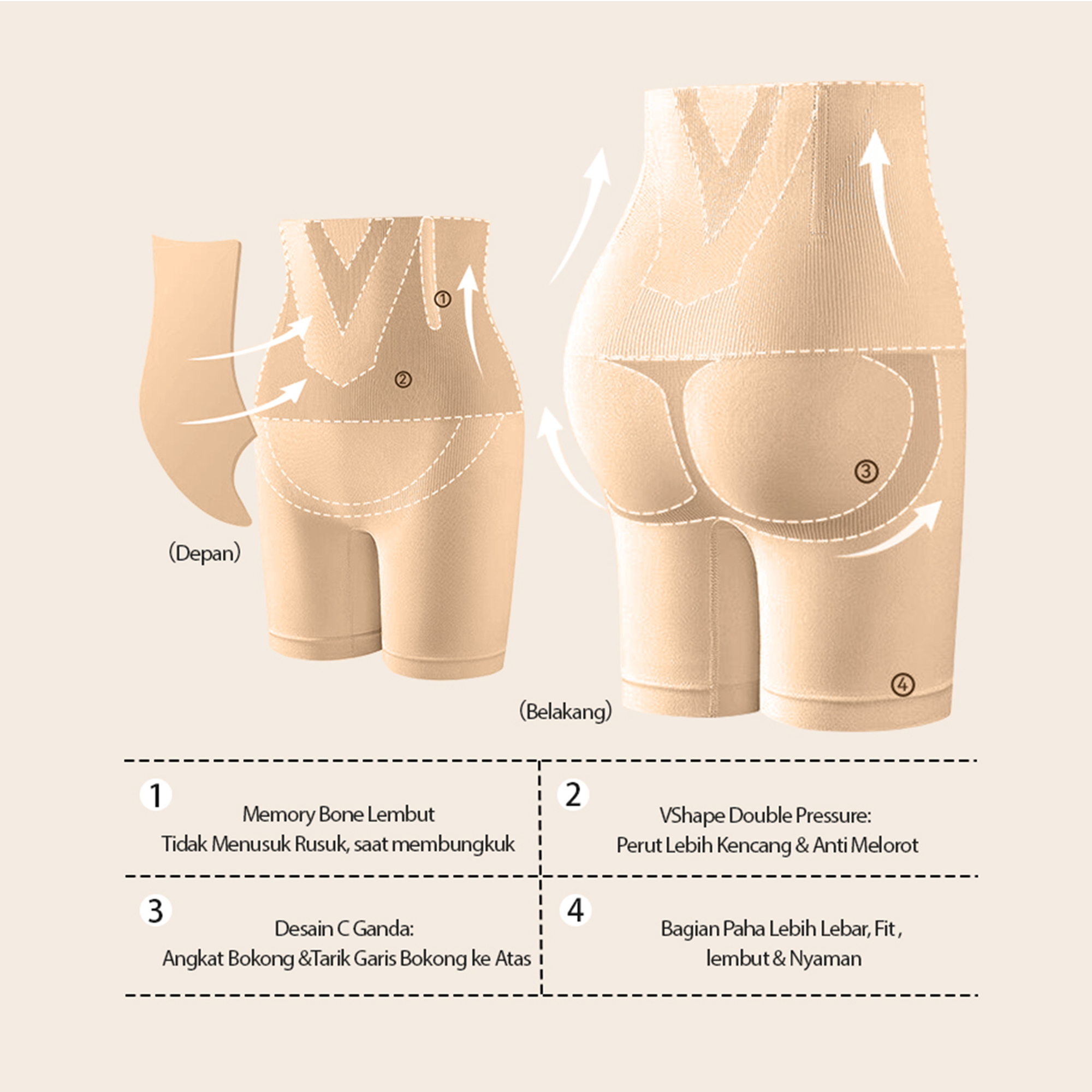 EDRAME shapewear wanita M03 celana korset high waist — detail 6